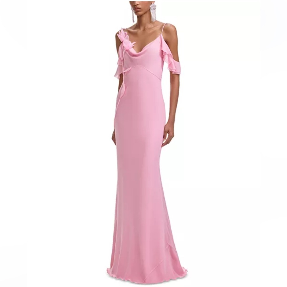 Self-Portrait Pink Georgette Floral Maxi Dress